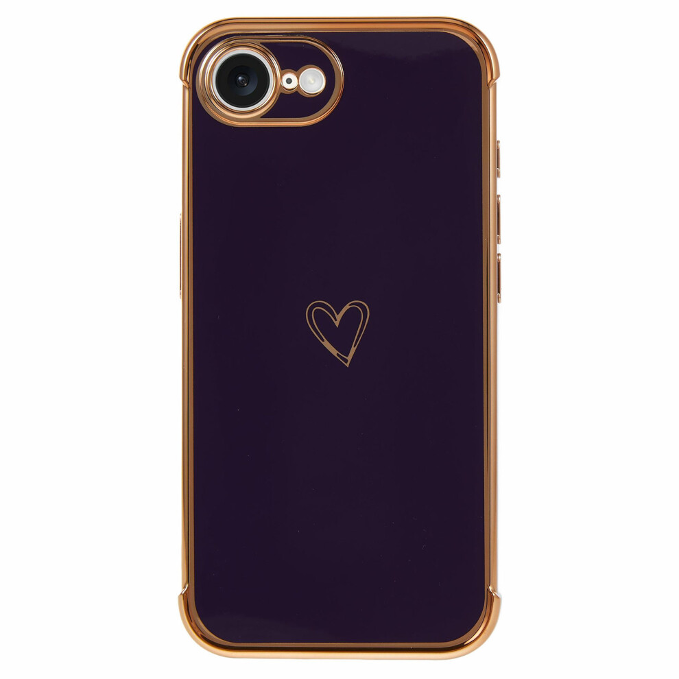 (Iphone 16E, Dark ) For Iphone 16E Case Love Heart Pattern Tpu Phone Cover Electroplating Edge Purple 6914287174863