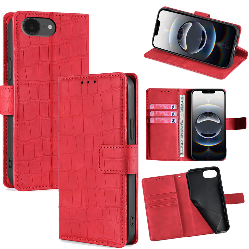 (Iphone 16E, ) For Iphone 16E Leather Case Wallet Stand Crocodile Texture Mobile Phone Cover Red 6914284731878