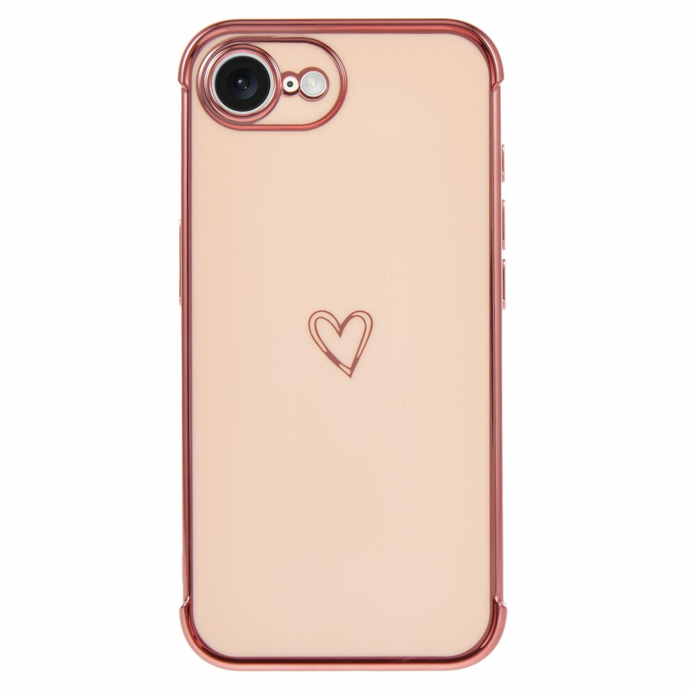 (Iphone 16E, ) For Iphone 16E Case Love Heart Pattern Tpu Phone Cover Electroplating Edge Pink 6914284458874