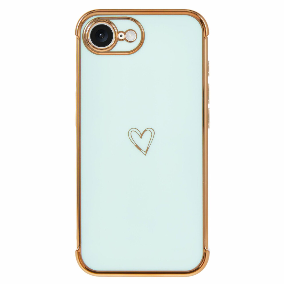 (Iphone 16E, Mint ) For Iphone 16E Case Love Heart Pattern Tpu Phone Cover Electroplating Edge Green 6914288046923