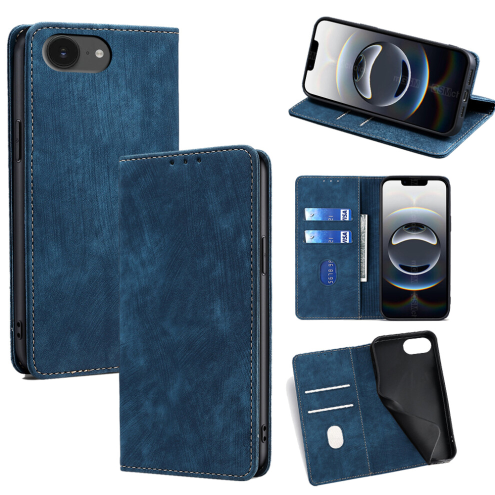 (Iphone 16E, ) For Iphone 16E Case Rfid Blocking Wallet Leather Phone Cover Blue 6914281143810