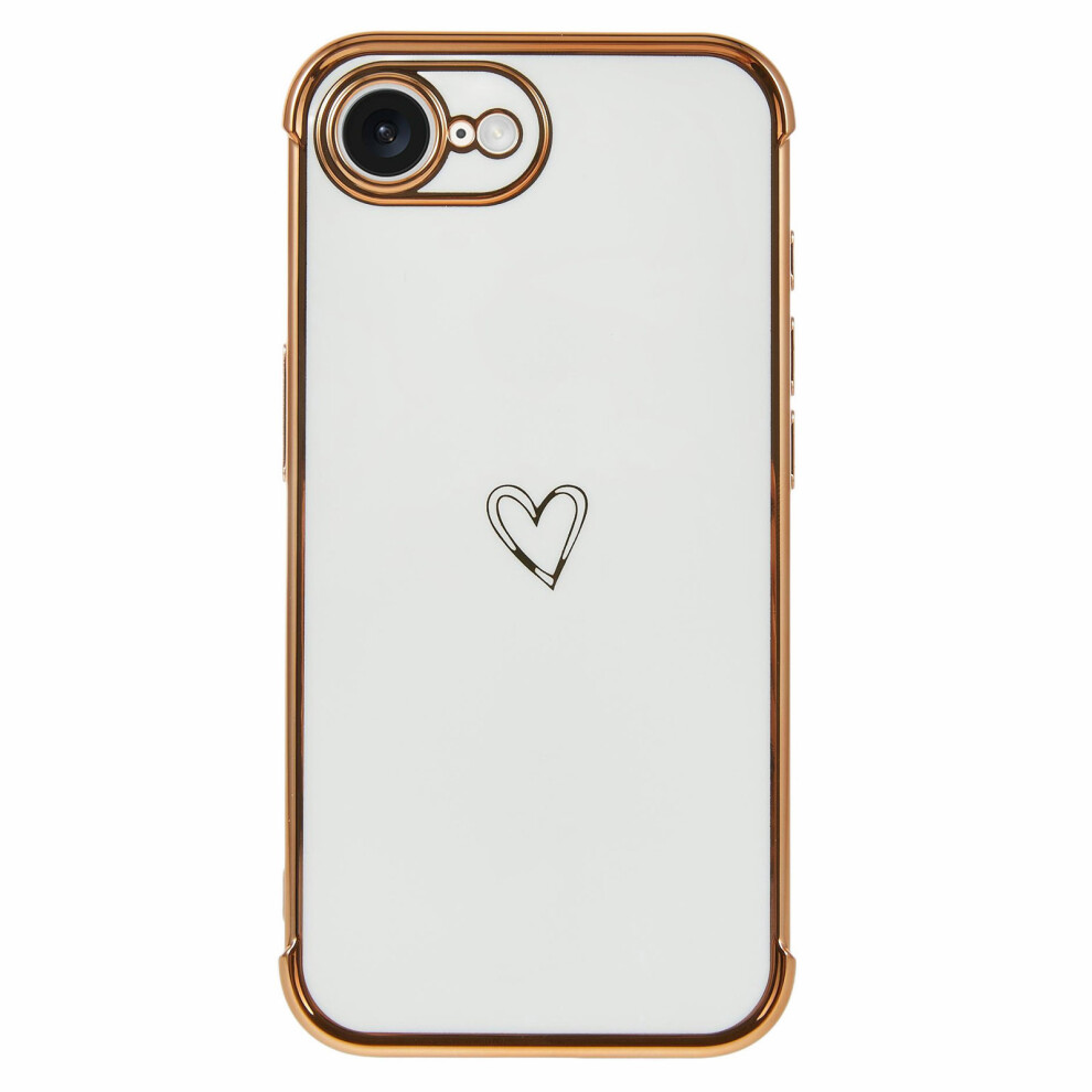 (Iphone 16E, Ivory ) For Iphone 16E Case Love Heart Pattern Tpu Phone Cover Electroplating Edge White 6914288359115