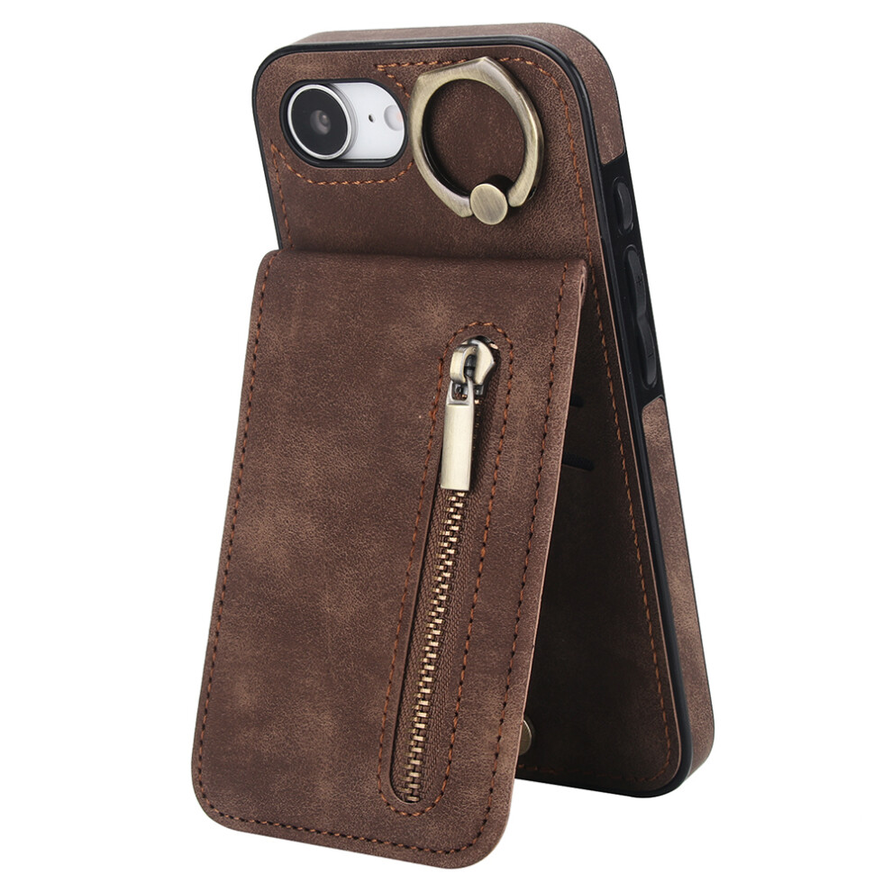 (Iphone 16E, ) For Iphone 16E Case Zipper Rfid Blocking Retro Leather+Tpu Phone Cover With Kickstand Brown 6914286562357