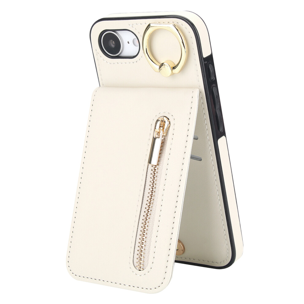 (Iphone 16E, ) For Iphone 16E Case Zipper Rfid Blocking Retro Leather+Tpu Phone Cover With Kickstand White 6914283800919