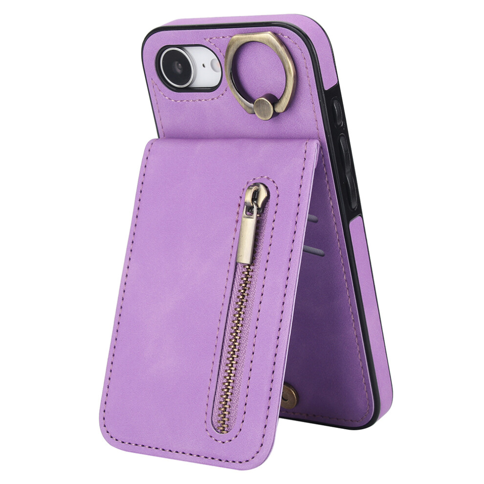 (Iphone 16E, ) For Iphone 16E Case Zipper Rfid Blocking Retro Leather+Tpu Phone Cover With Kickstand Purple 6914288942386