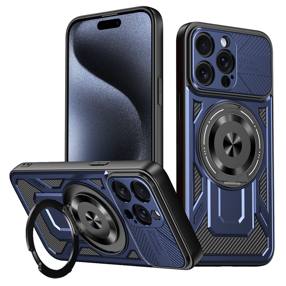 (Iphone 15 Pro, Sapphire) For Iphone 15 Pro Case Compatible With Magsafe Rotating Kickstand Tpu+Pc Phone Cover Blue 6914281543832