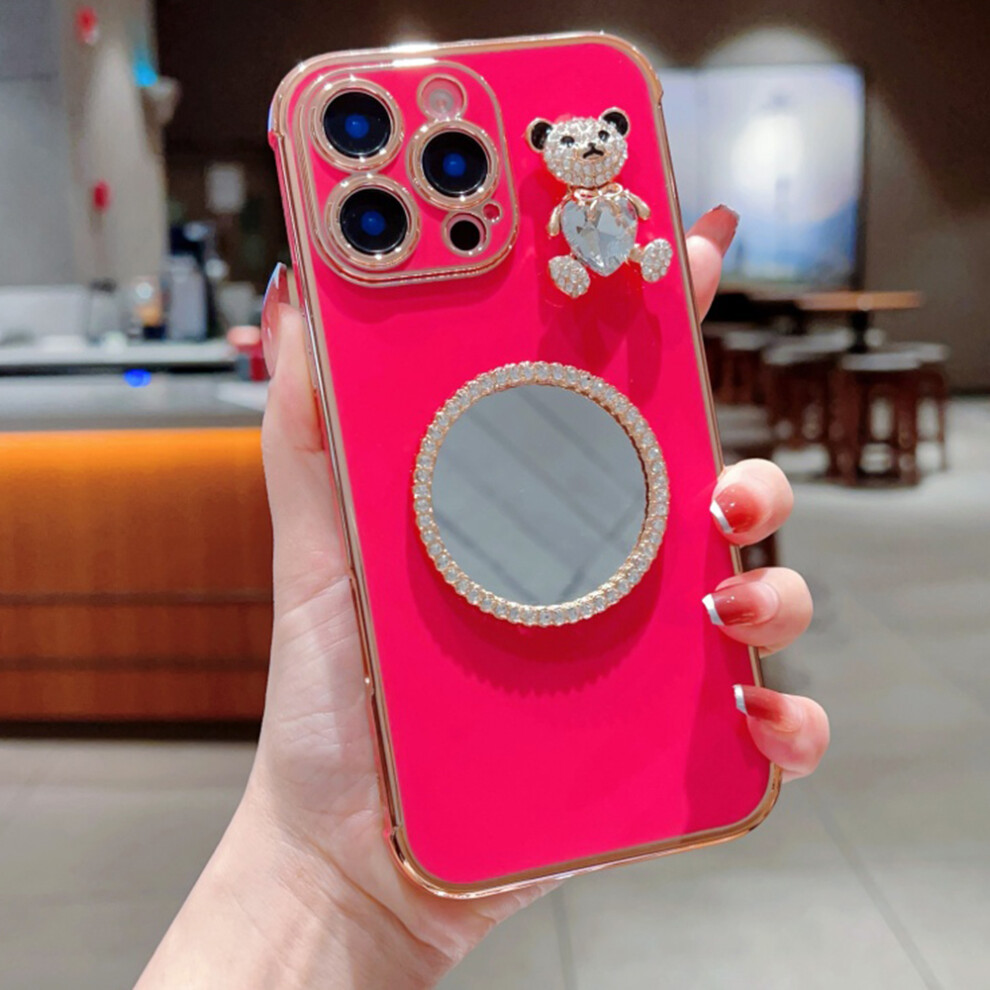 (Iphone 16 Pro Max, Rose) For Iphone 16 Pro Max Case Love Heart Pattern Electroplated Tpu Phone Cover With Small Bear And Mirror 6914281253281