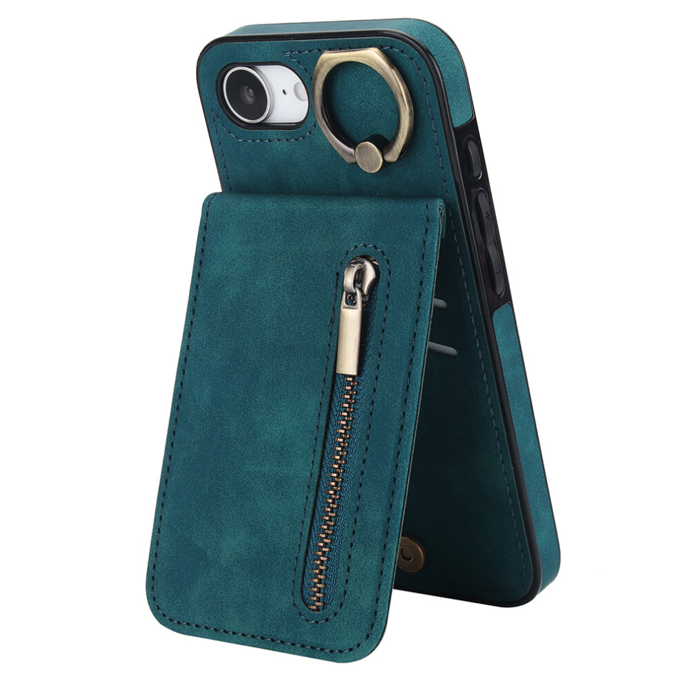 (Iphone 16E, ) For Iphone 16E Case Zipper Rfid Blocking Retro Leather+Tpu Phone Cover With Kickstand Green 6914285602573