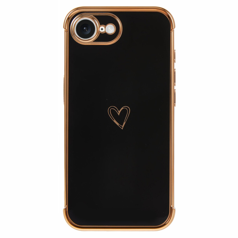 (Iphone 16E, ) For Iphone 16E Case Love Heart Pattern Tpu Phone Cover Electroplating Edge Black 6914280555171