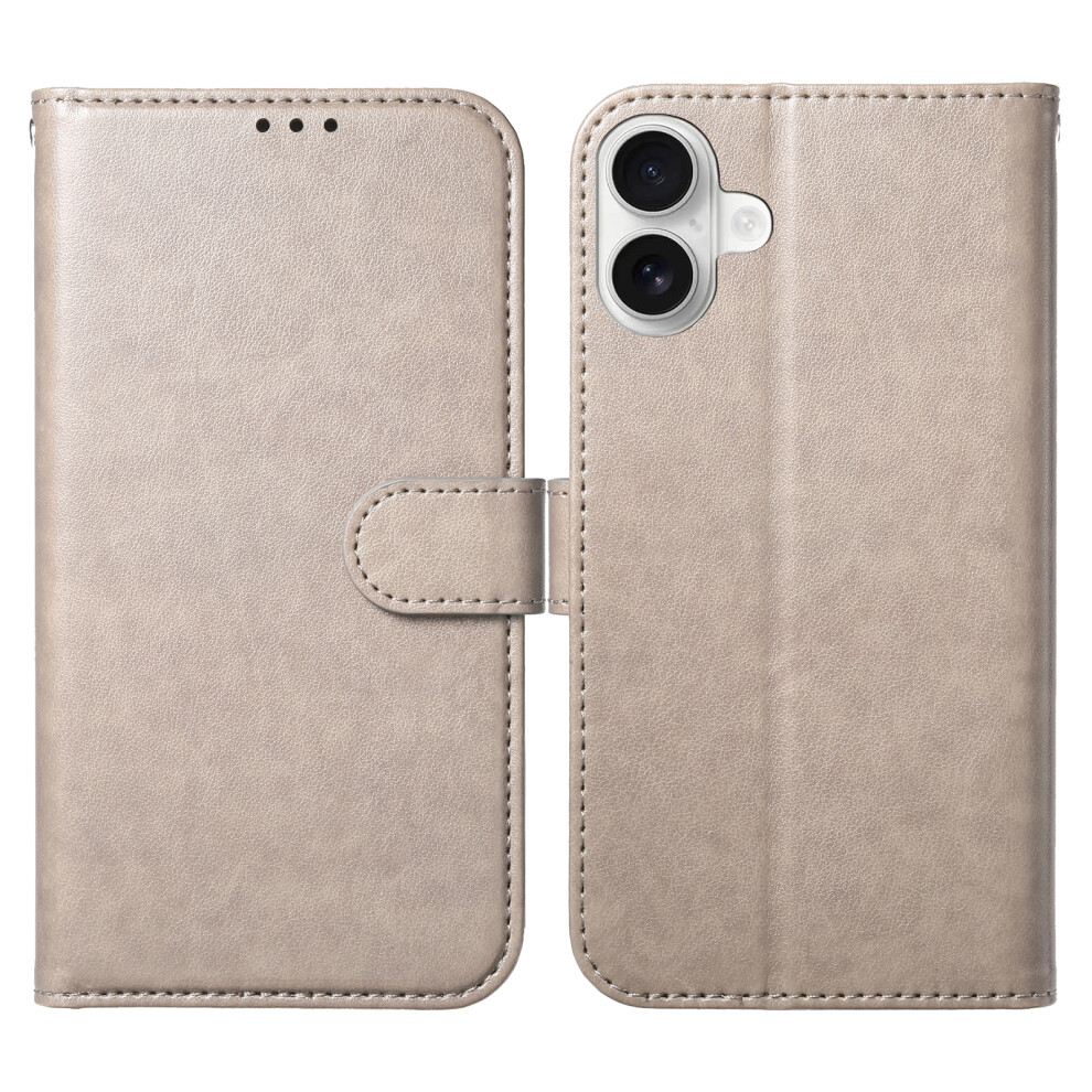(Iphone 16, ) For Iphone 16 Wallet Phone Case With 8 Card Slot Stand Pu Leather Folio Flip Cover Grey 6914286534101