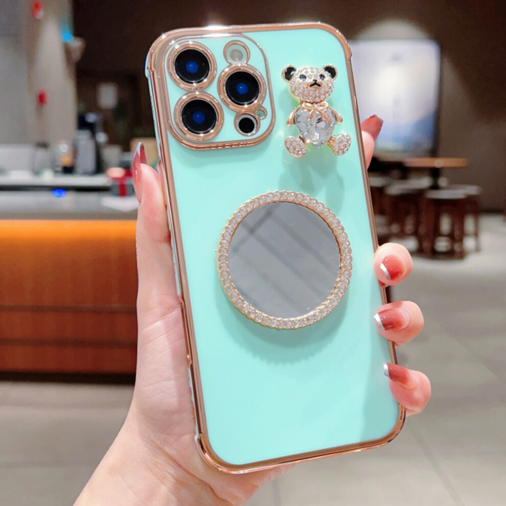 (Iphone 16 Pro Max, Mint ) For Iphone 16 Pro Max Case Love Heart Pattern Electroplated Tpu Phone Cover With Small Bear And Mirror Green 6914288221641