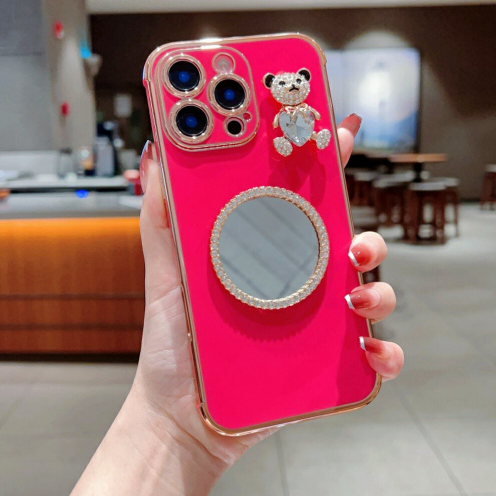 (Iphone 16 Pro, Rose) For Iphone 16 Pro Case Love Heart Pattern Electroplated Tpu Phone Cover With Small Bear And Mirror 6914284786137