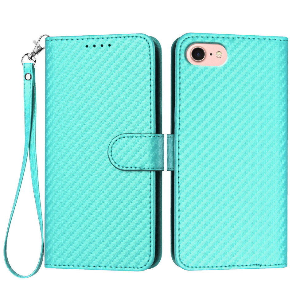 (Iphone 16E, Light ) For Iphone 16E Wallet Case With Strap Carbon Fiber Texture Leather Mobile Cover Blue 6914283491568