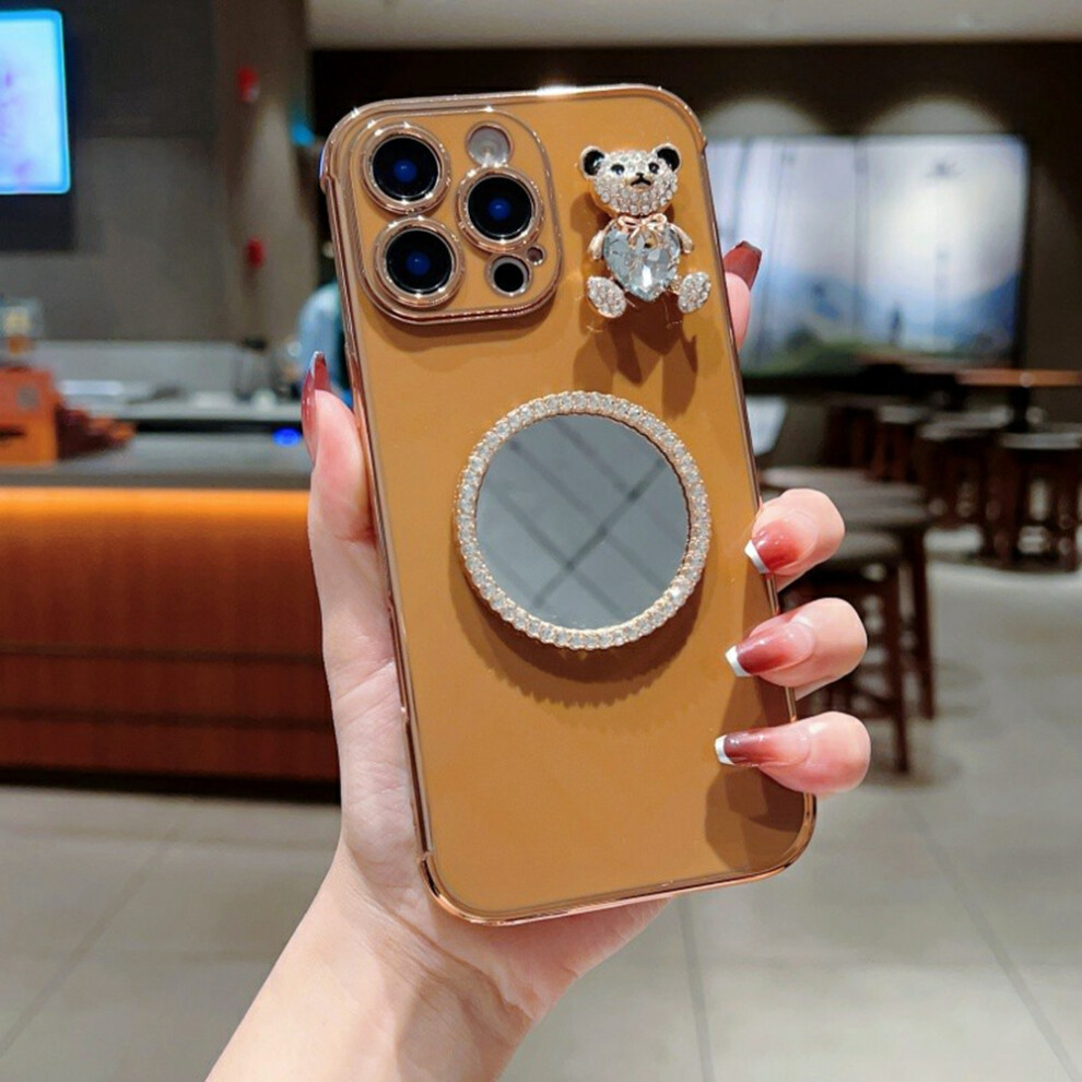 (Iphone 16 Pro, Desert ) For Iphone 16 Pro Case Love Heart Pattern Electroplated Tpu Phone Cover With Small Bear And Mirror Gold 6914282197737