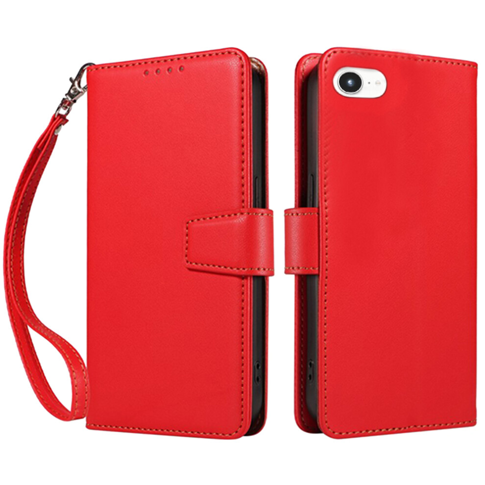 (Iphone 16E, ) For Iphone 16E Case Rfid Blocking Leather Wallet Flip Phone Cover With Wrist Strap Red 6914280895550