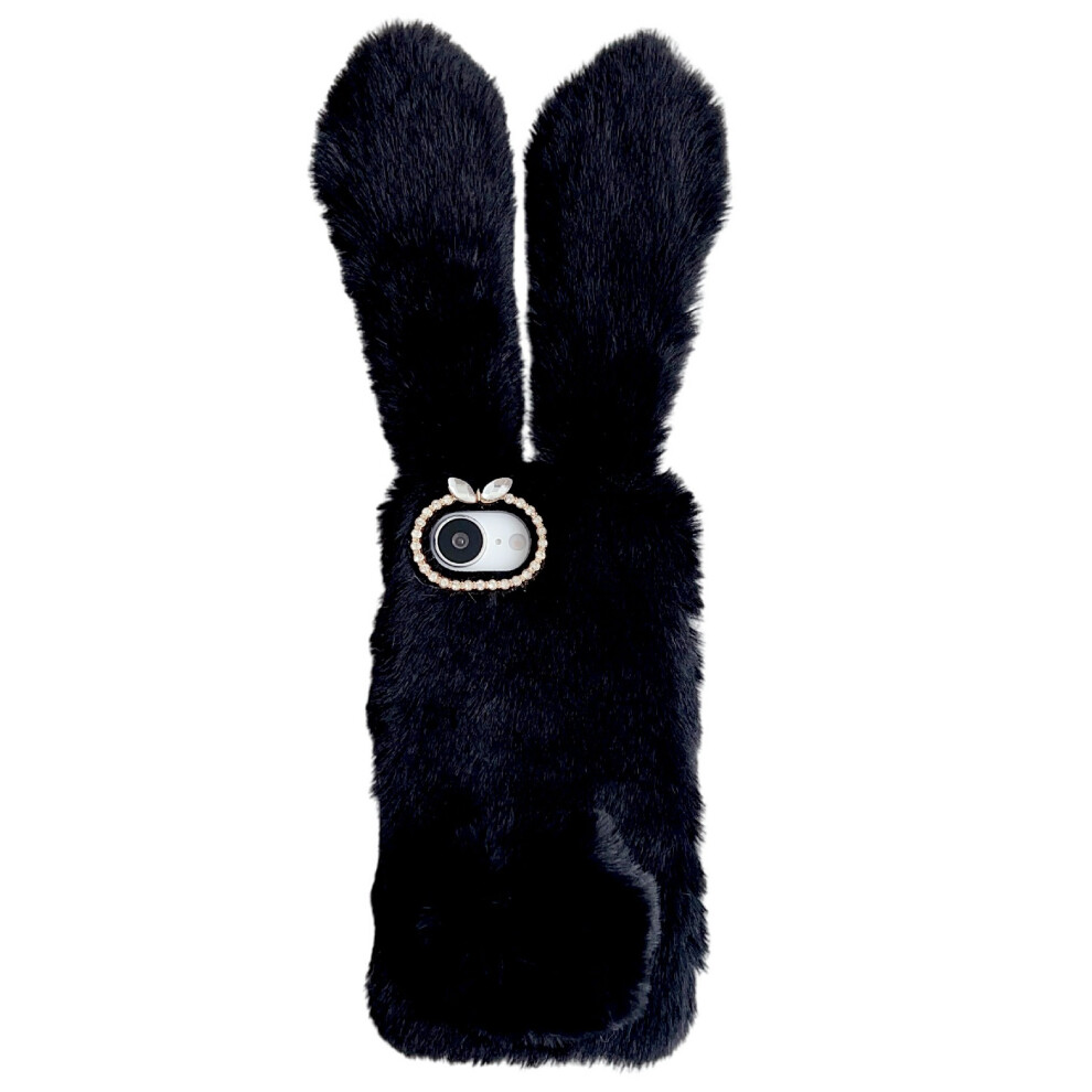 (Iphone 16E, ) For Iphone 16E Case Plush Cute Bunny Winter Fluffy Tpu Phone Cover Black 6914286542014