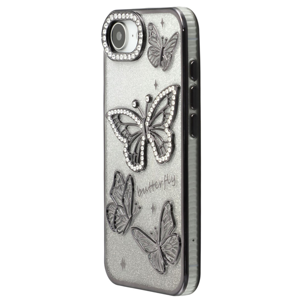 (Iphone 16E, ) For Iphone 16E Case Rhinestones Decor 3D Butterfly Tpu Phone Cover With Glitter Paper Black 6914286276148