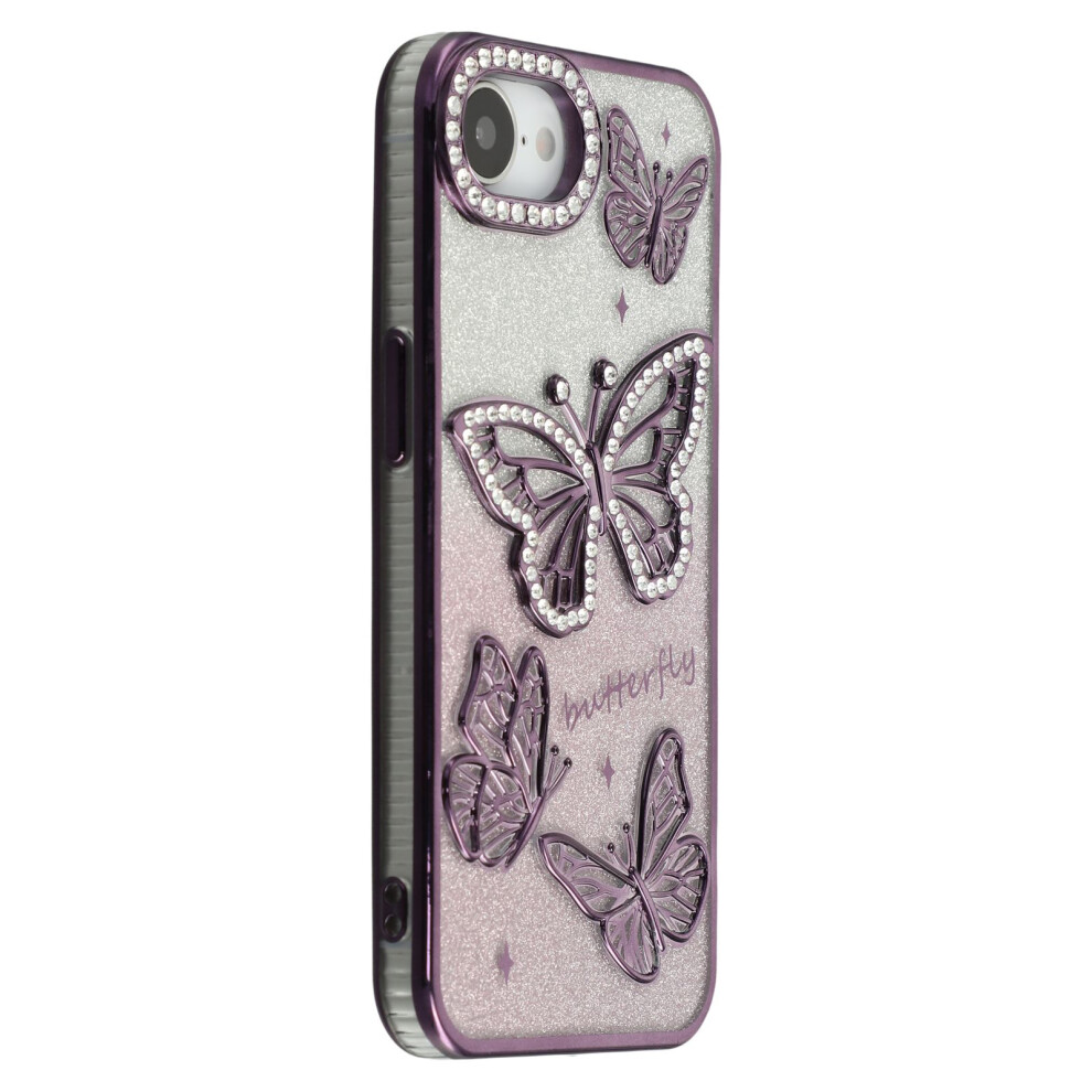 (Iphone 16E, ) For Iphone 16E Case Rhinestones Decor 3D Butterfly Tpu Phone Cover With Glitter Paper Purple 6914283452255
