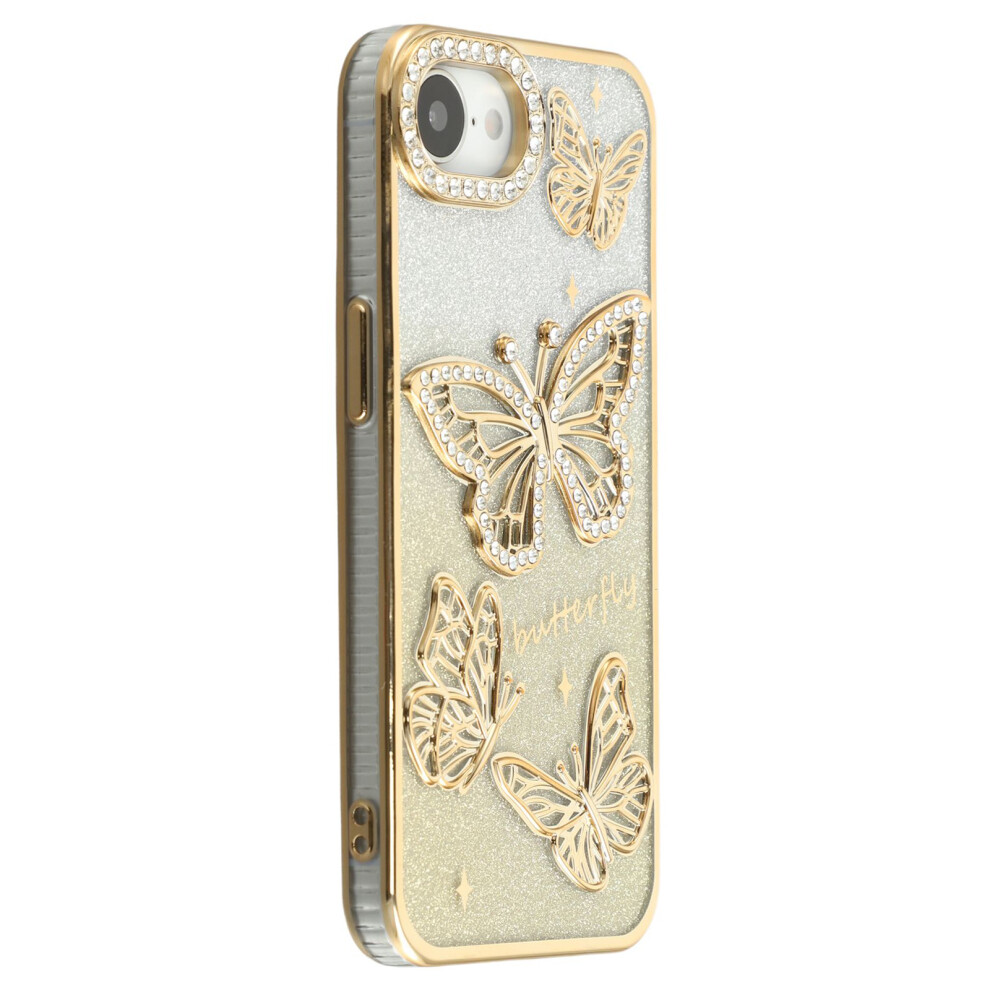 (Iphone 16E, ) For Iphone 16E Case Rhinestones Decor 3D Butterfly Tpu Phone Cover With Glitter Paper Gold 6914289149128