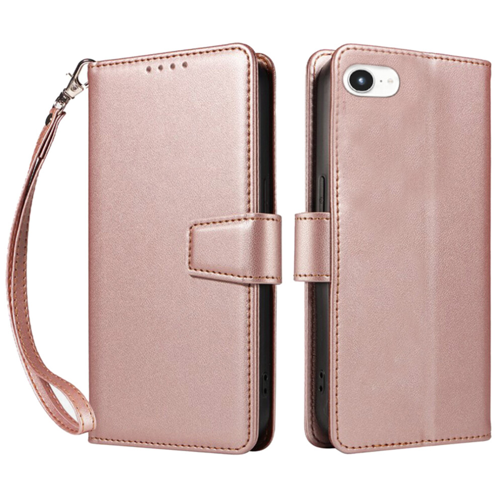 (Iphone 16E, Rose ) For Iphone 16E Case Rfid Blocking Leather Wallet Flip Phone Cover With Wrist Strap Gold 6914285112775