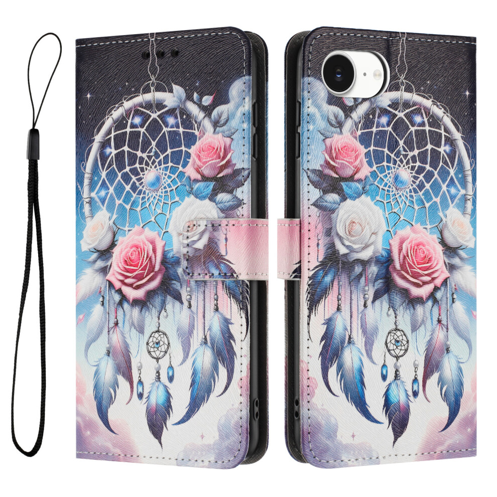 (Iphone 16E, Flower Wind Chime) Yx-2501 For Iphone 16E Stand Case Pattern Printing Pu Leather Wallet Phone Cover With Lanyard 6914287174085