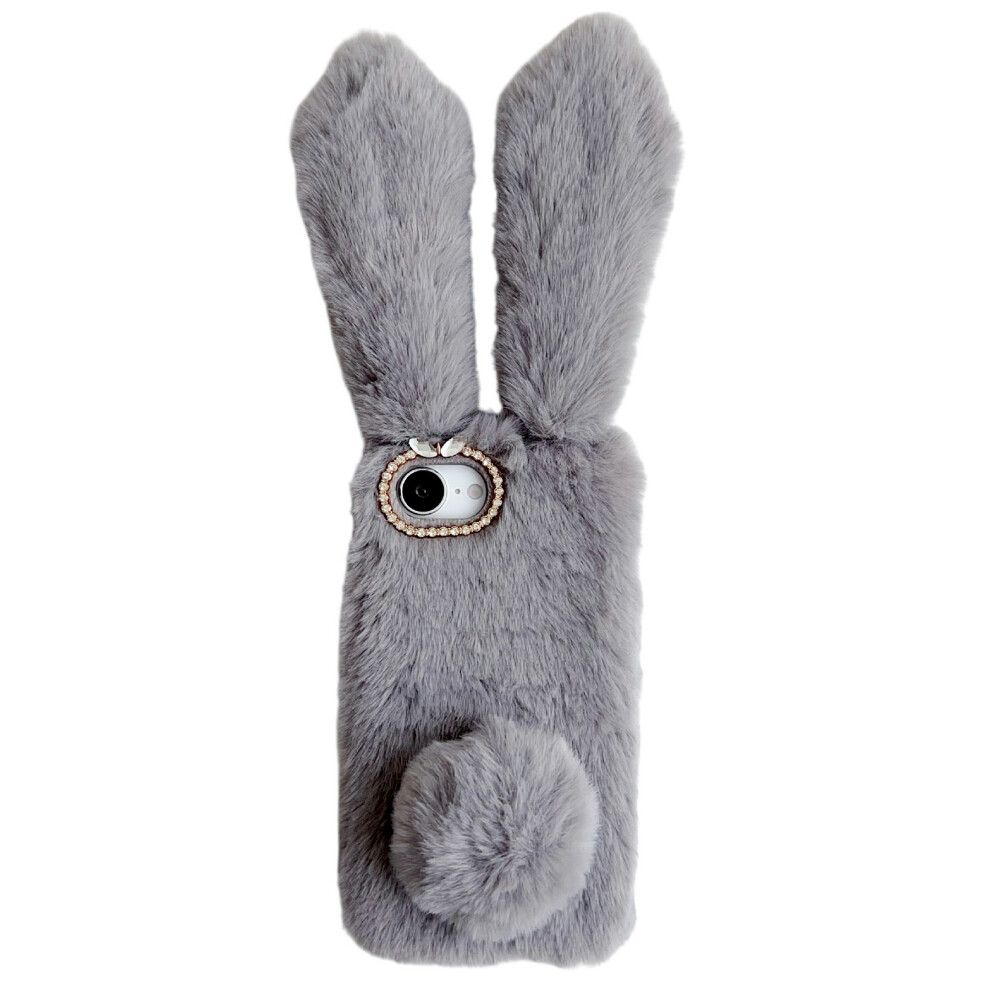 (Iphone 16E, ) For Iphone 16E Case Plush Cute Bunny Winter Fluffy Tpu Phone Cover Grey 6914282953968