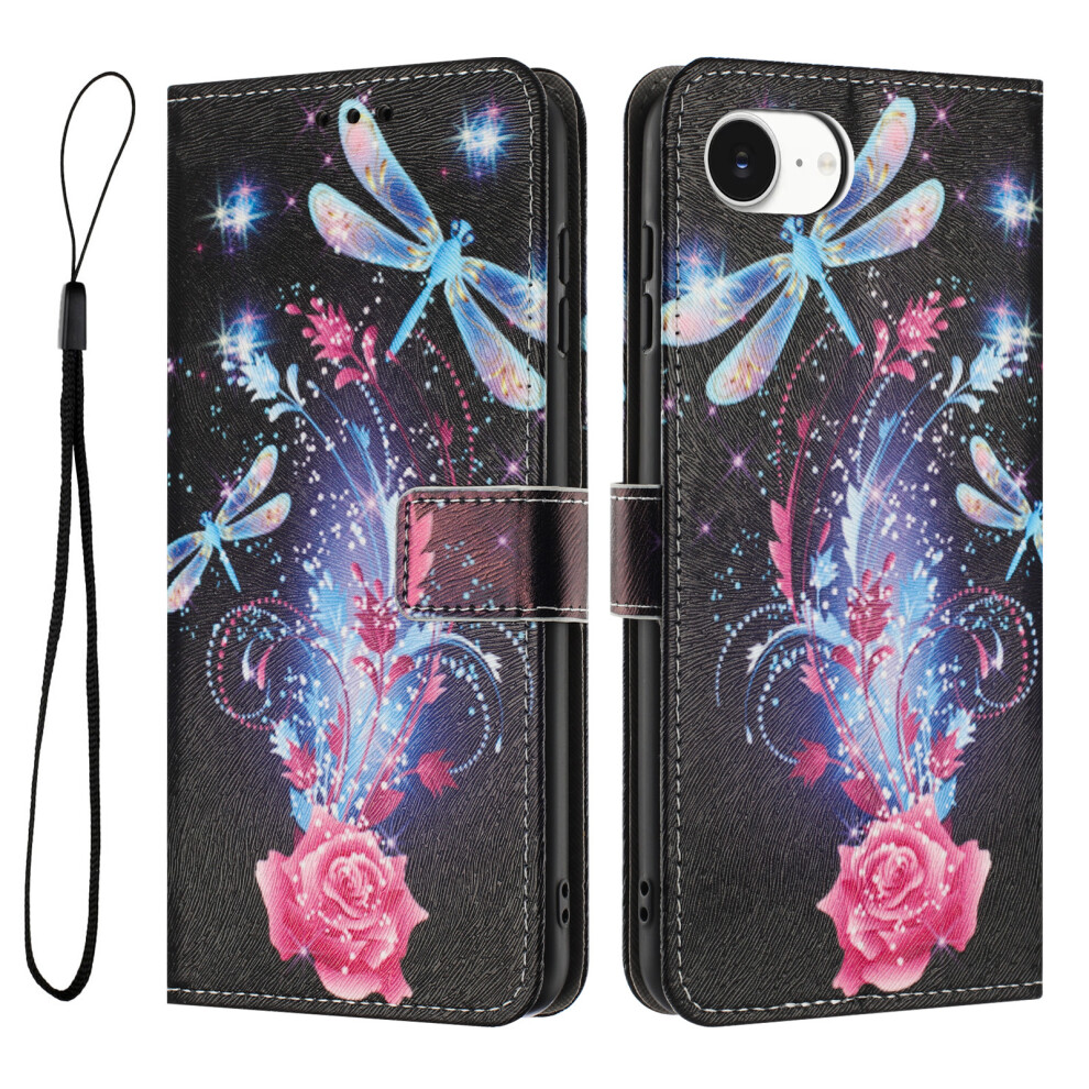 (Iphone 16E, Dragonfly) Yx-2501 For Iphone 16E Stand Case Pattern Printing Pu Leather Wallet Phone Cover With Lanyard 6914282713982