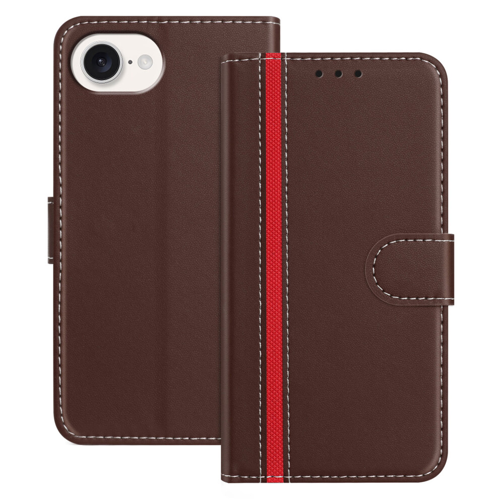 (Iphone 16E, ) For Iphone 16E Phone Cases Wallet Stand Color Splicing Leather Cover With Magnetic Clasp Brown 6914280334820