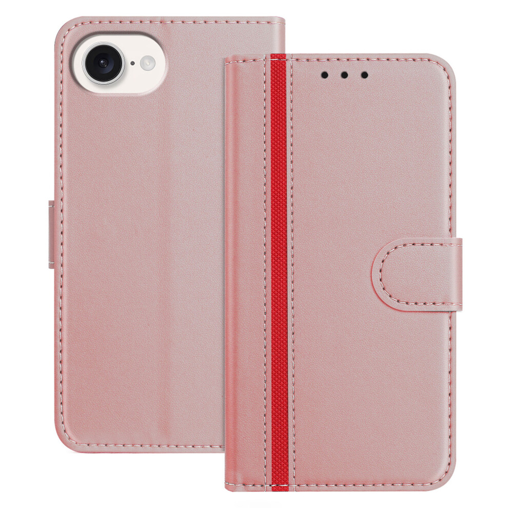 (Iphone 16E, Rose ) For Iphone 16E Phone Cases Wallet Stand Color Splicing Leather Cover With Magnetic Clasp Gold 6914287929210