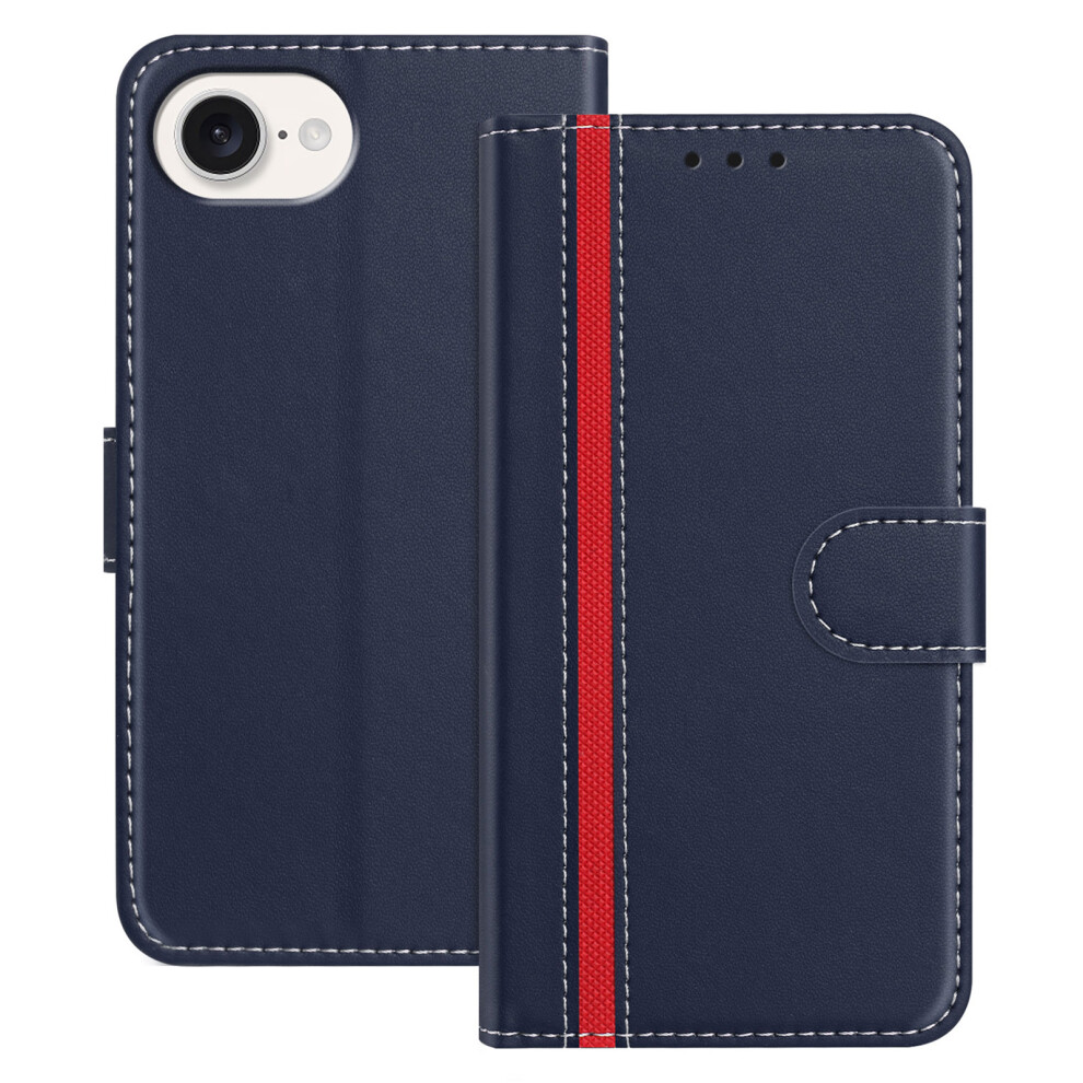 (Iphone 16E, ) For Iphone 16E Phone Cases Wallet Stand Color Splicing Leather Cover With Magnetic Clasp Blue 6914283387847