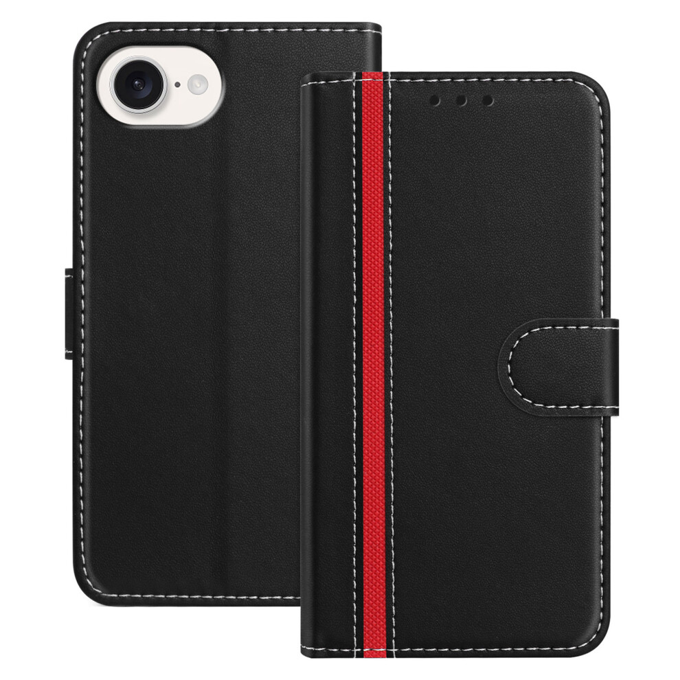 (Iphone 16E, ) For Iphone 16E Phone Cases Wallet Stand Color Splicing Leather Cover With Magnetic Clasp Black 6914284253059