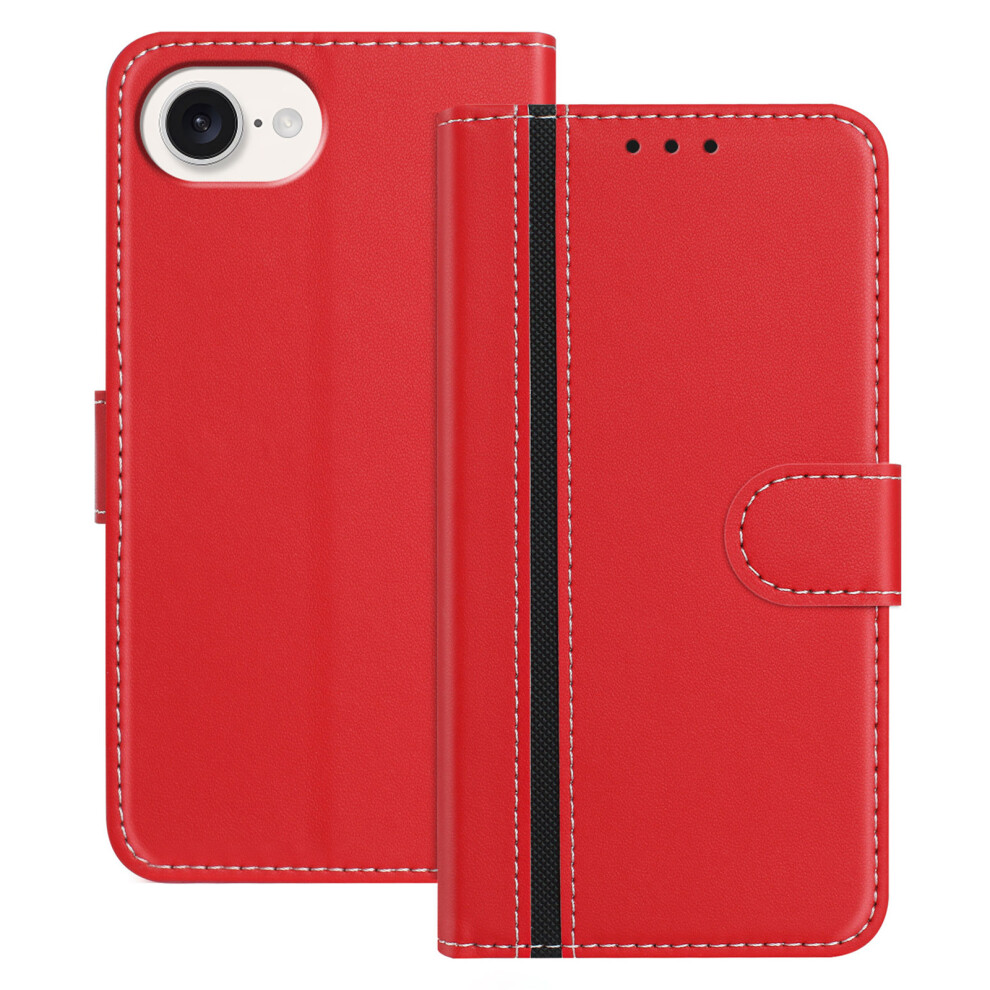 (Iphone 16E, ) For Iphone 16E Phone Cases Wallet Stand Color Splicing Leather Cover With Magnetic Clasp Red 6914288035729