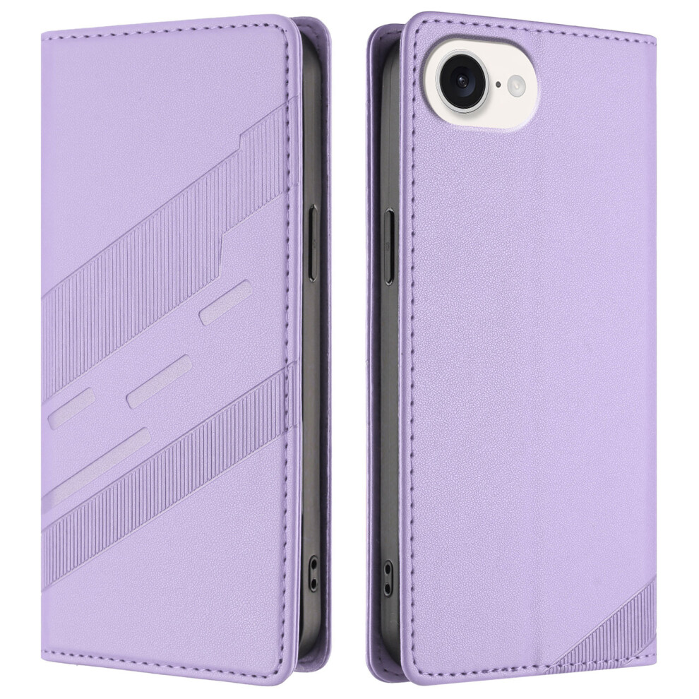 (Iphone 16E, Light ) For Iphone 16E Case Punk Style Imprinted Wallet Stand Folio Flip Leather Cover Purple 6914288241571