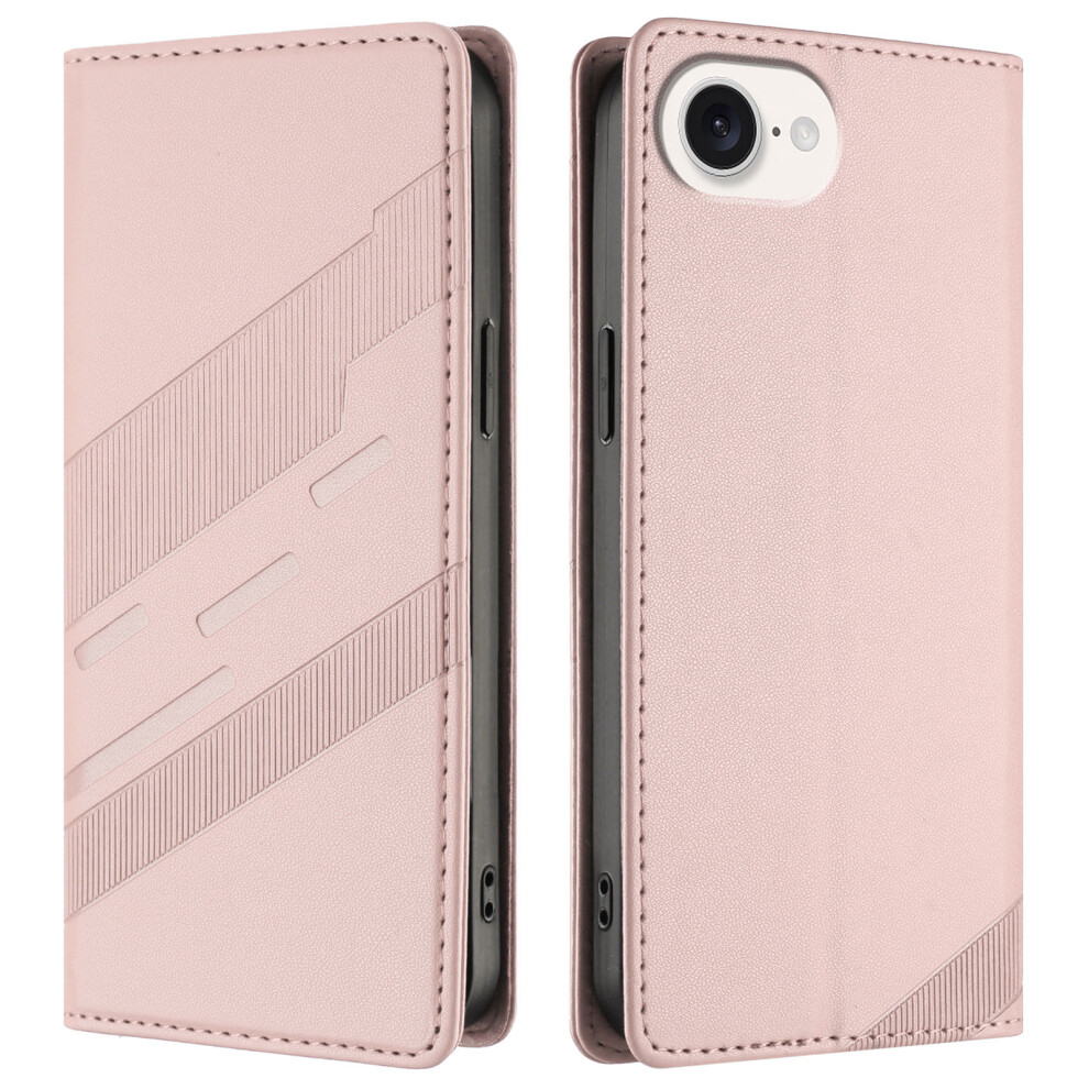 (Iphone 16E, ) For Iphone 16E Case Punk Style Imprinted Wallet Stand Folio Flip Leather Cover Pink 6914289987577