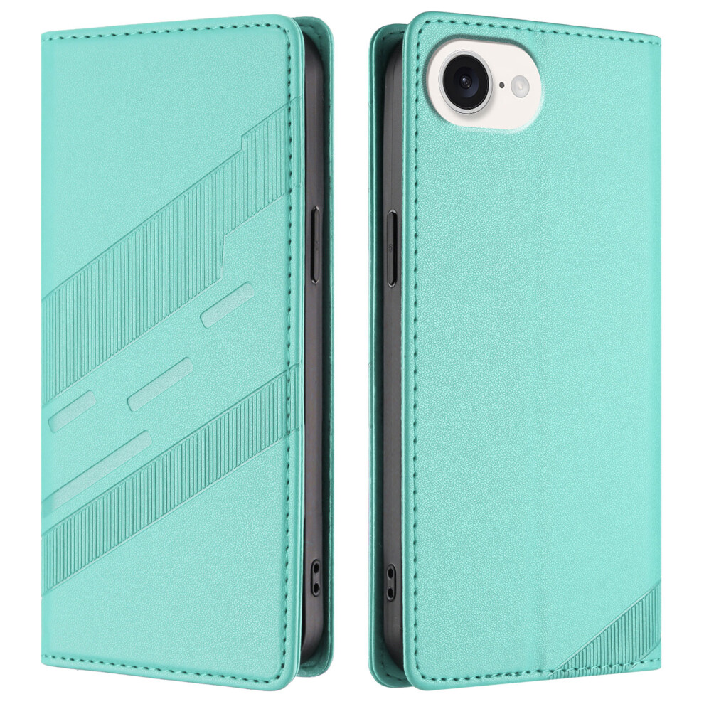 (Iphone 16E, Mint ) For Iphone 16E Case Punk Style Imprinted Wallet Stand Folio Flip Leather Cover Green 6914289463682