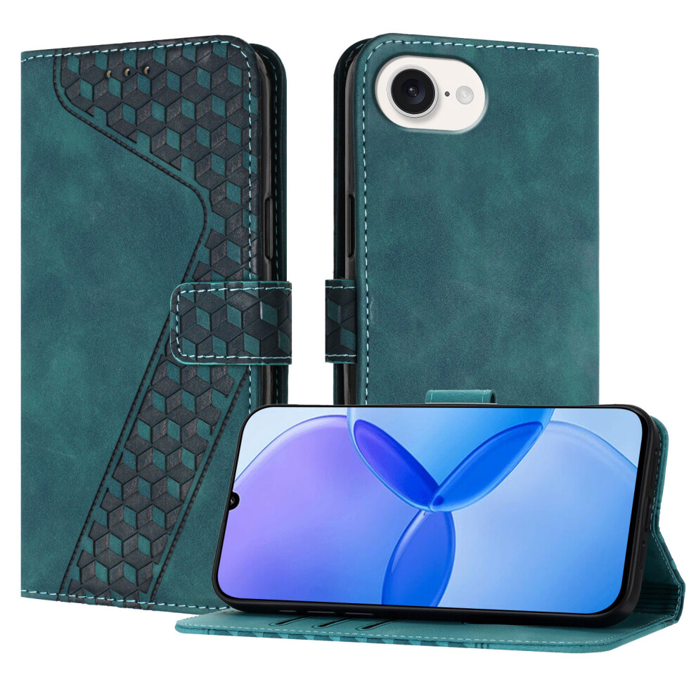 (Iphone 16E, ) For Iphone 16E Leather Case 7-Shaped Pattern Wallet Stand Shockproof Phone Cover Green 6914282921912