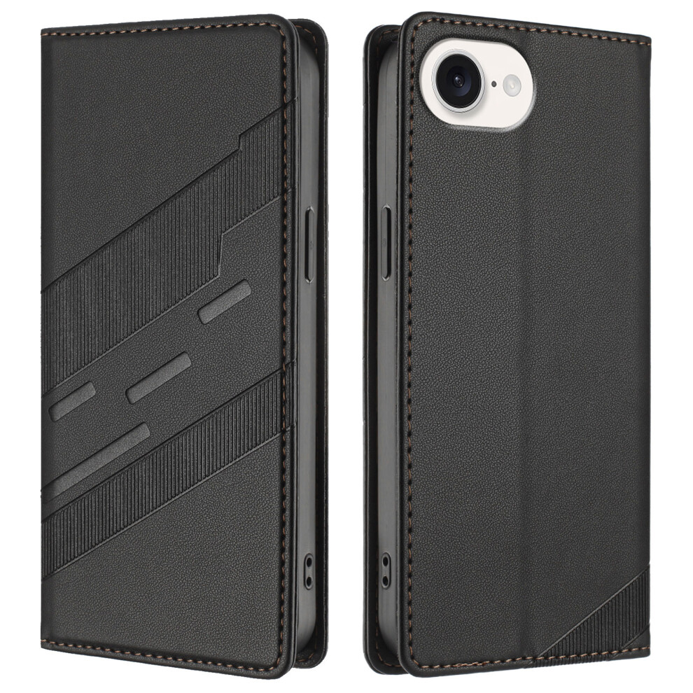 (Iphone 16E, ) For Iphone 16E Case Punk Style Imprinted Wallet Stand Folio Flip Leather Cover Black 6914281294598
