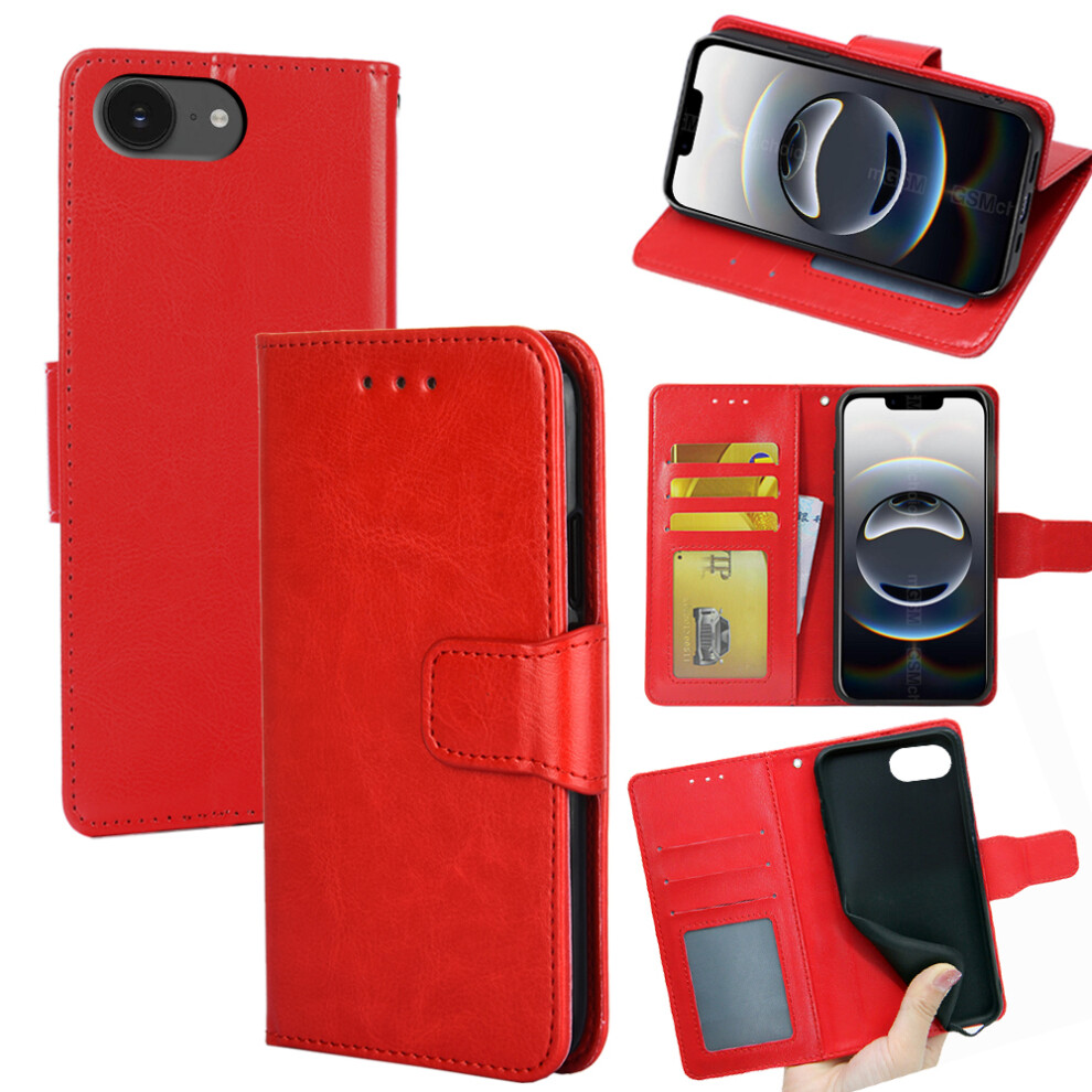 (Iphone 16E, ) For Iphone 16E Case Wallet Pu Leather+Tpu Folding Stand Phone Cover Red 6914288668583