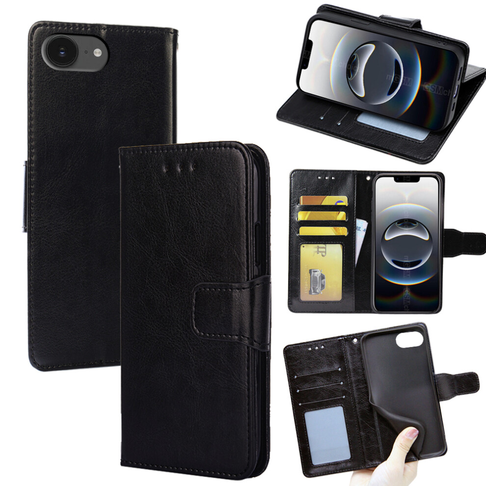(Iphone 16E, ) For Iphone 16E Case Wallet Pu Leather+Tpu Folding Stand Phone Cover Black 6914284525880