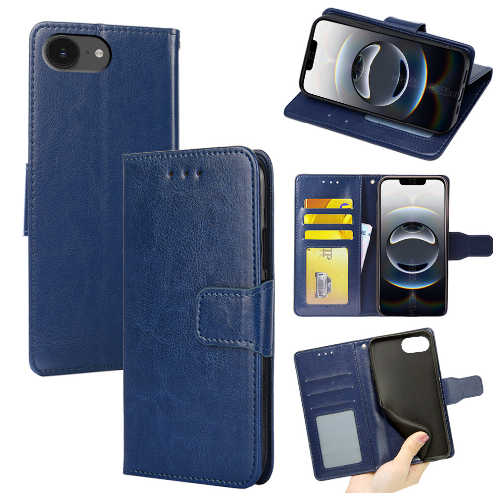 (Iphone 16E, Sapphire) For Iphone 16E Case Wallet Pu Leather+Tpu Folding Stand Phone Cover Blue 6914282572275