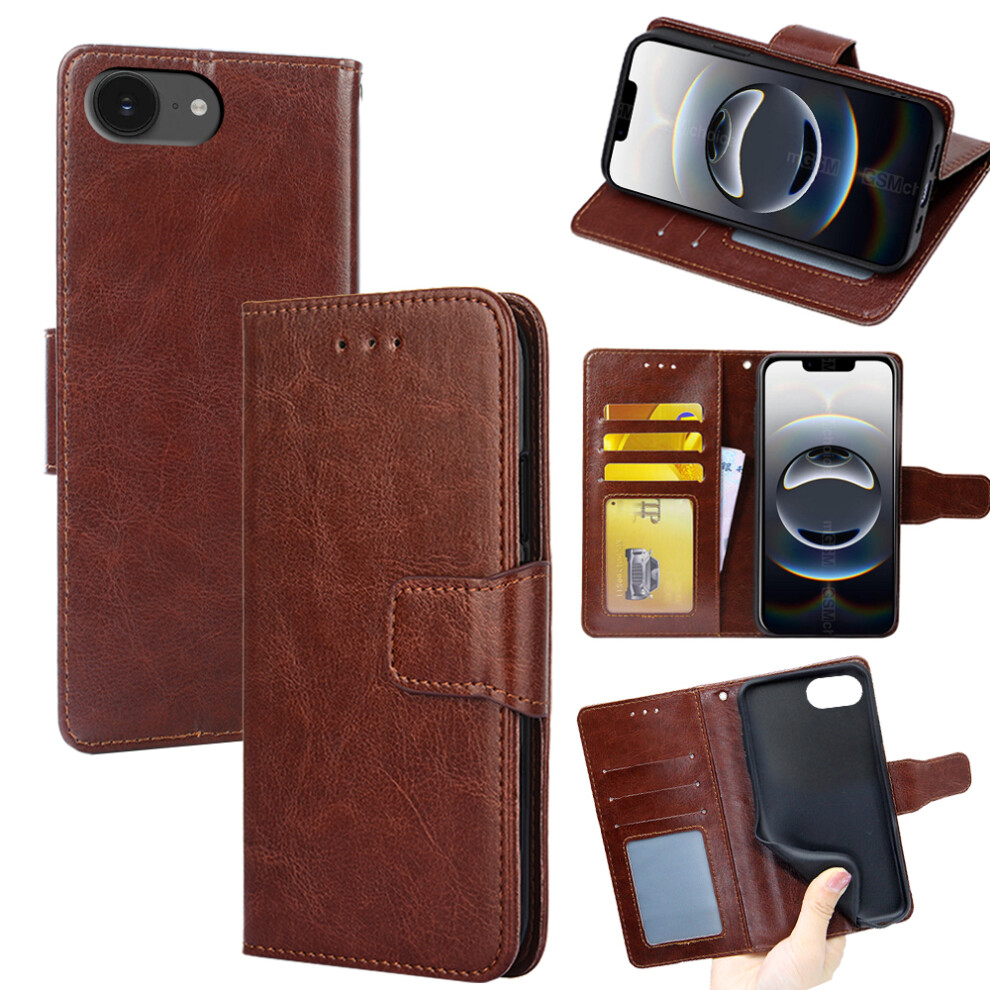 (Iphone 16E, ) For Iphone 16E Case Wallet Pu Leather+Tpu Folding Stand Phone Cover Brown 6914286054029
