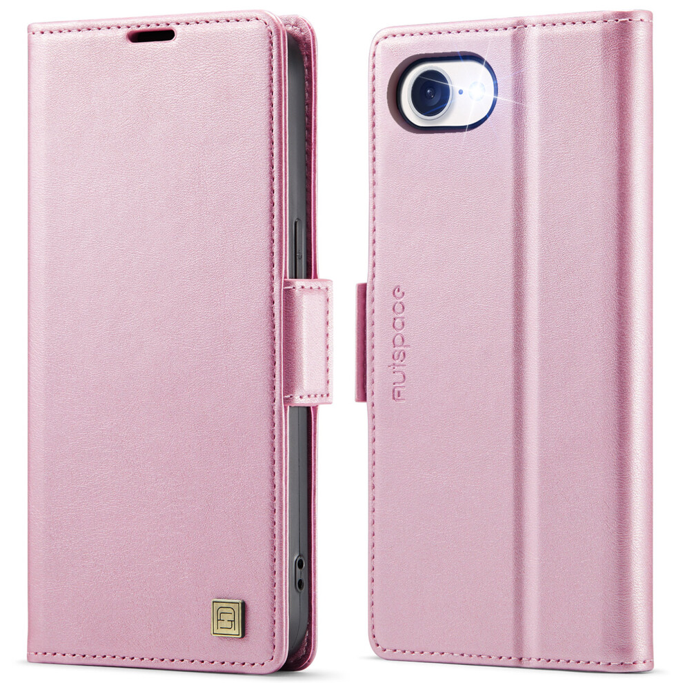 (Iphone 16E, ) For Iphone 16E Case Autspace A11 Rfid Blocking Retro Leather Cell Phone Wallet Cover Pink 6914289055887