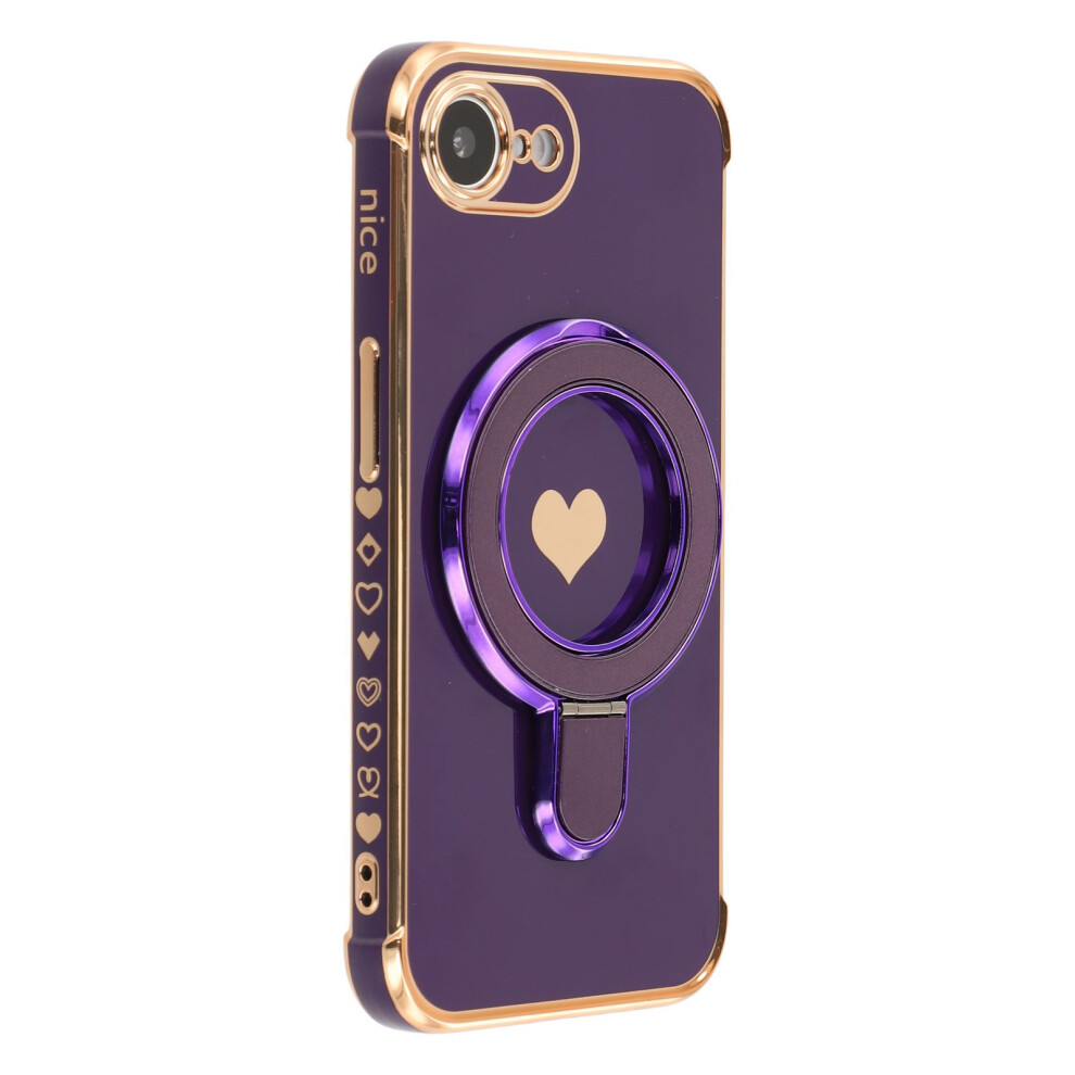 (Iphone 16E, Dark ) For Iphone 16E Case Kickstand Electroplating Love Printing Tpu Back Cover Purple 6914286367297