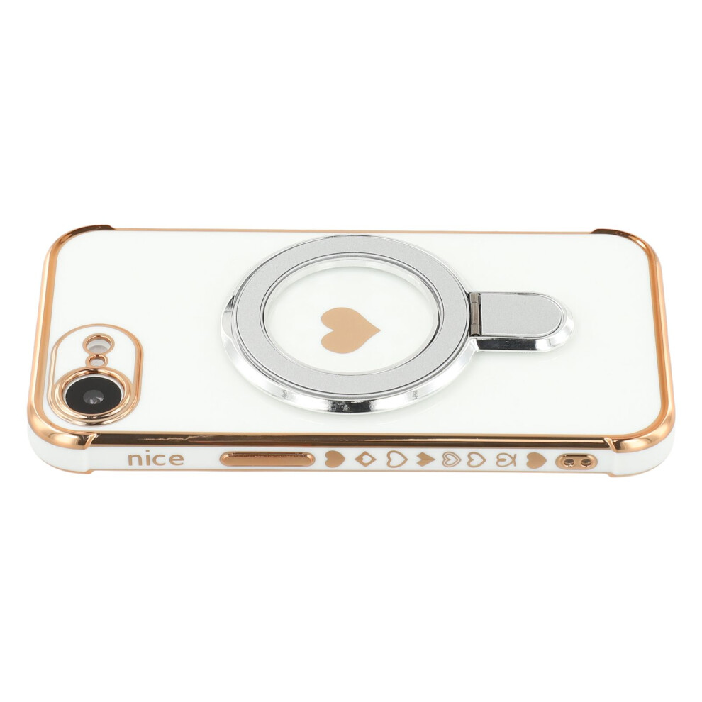 (Iphone 16E, Ivory ) For Iphone 16E Case Kickstand Electroplating Love Printing Tpu Back Cover White 6914284415440