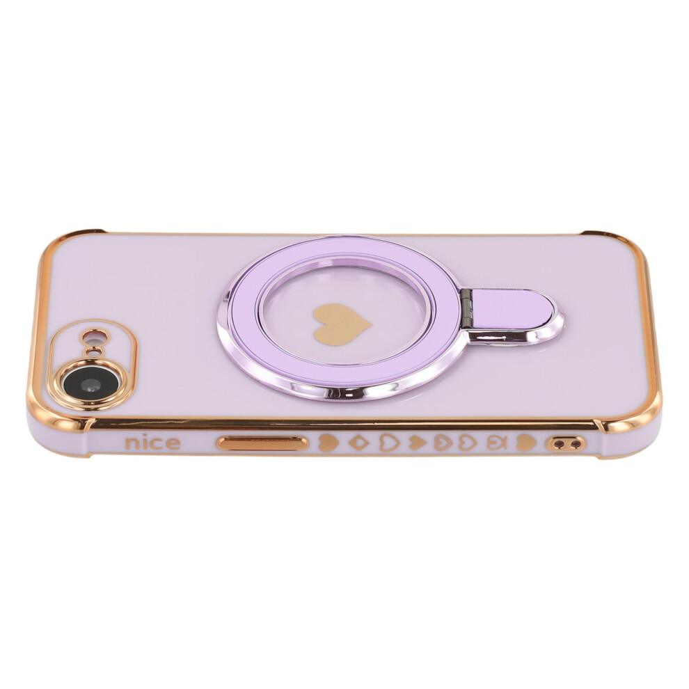 (Iphone 16E, Light ) For Iphone 16E Case Kickstand Electroplating Love Printing Tpu Back Cover Purple 6914280910994