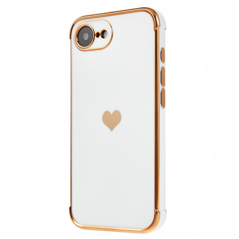 (Iphone 16E, Ivory ) For Iphone 16E Case Tpu Phone Back Cover Electroplating Heart Pattern White 6914287239340