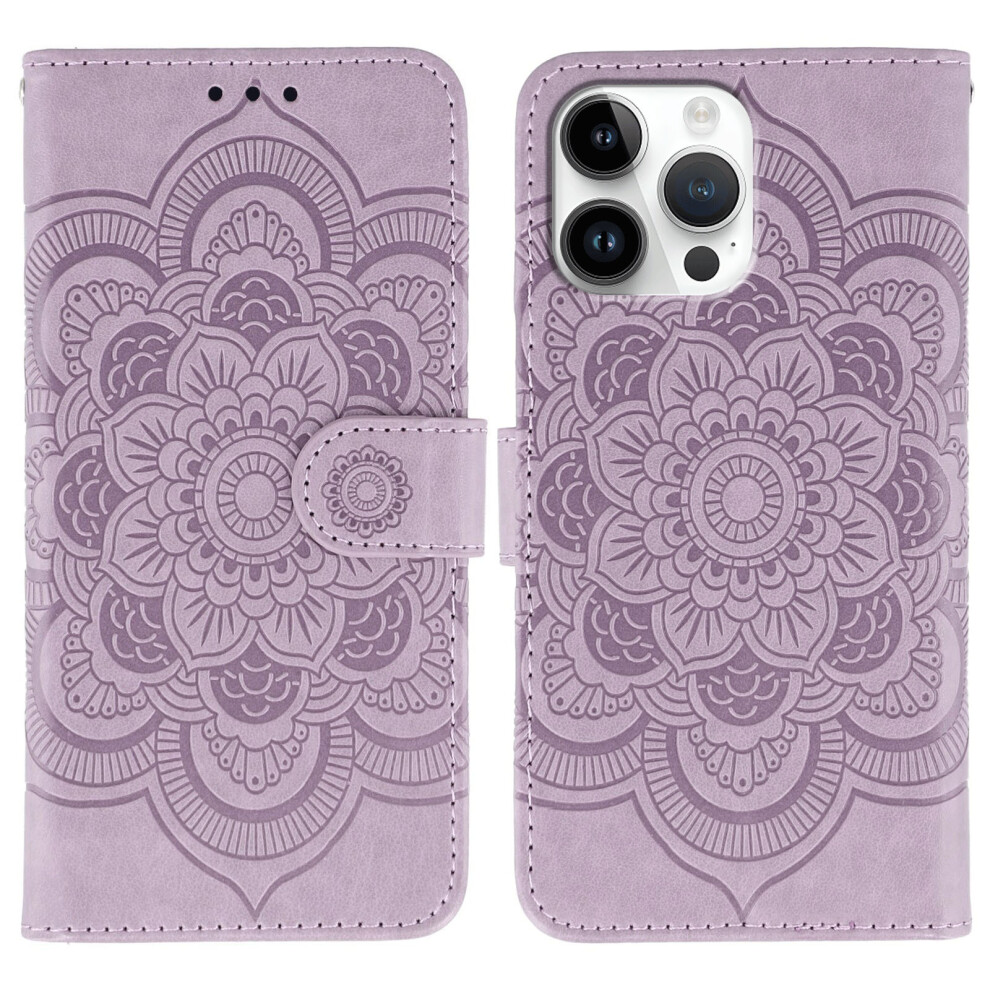 (Iphone 14 Pro Max, ) For Iphone 14 Pro Max Case Pu Leather Mandala Imprinted Design Wallet Phone Cover Purple 6914283109357