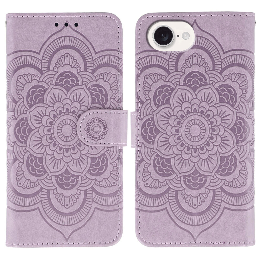(Iphone 16E, ) For Iphone 16E Case Pu Leather Mandala Imprinted Design Wallet Phone Cover Purple 6914281148808