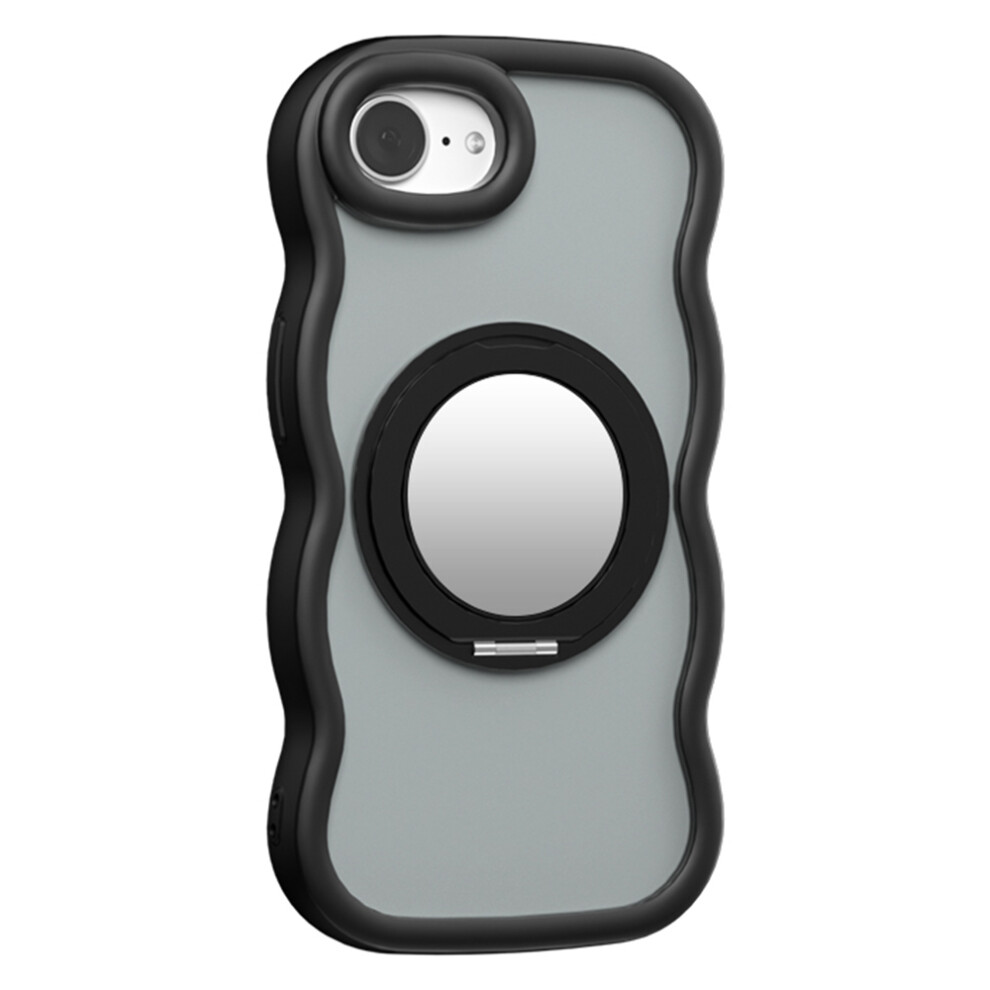 (Iphone 16E, ) For Iphone 16E Case Magnetic Case Wave Edge Tpu+Acrylic Phone Cover With Mirror Kickstand Black 6914286788603
