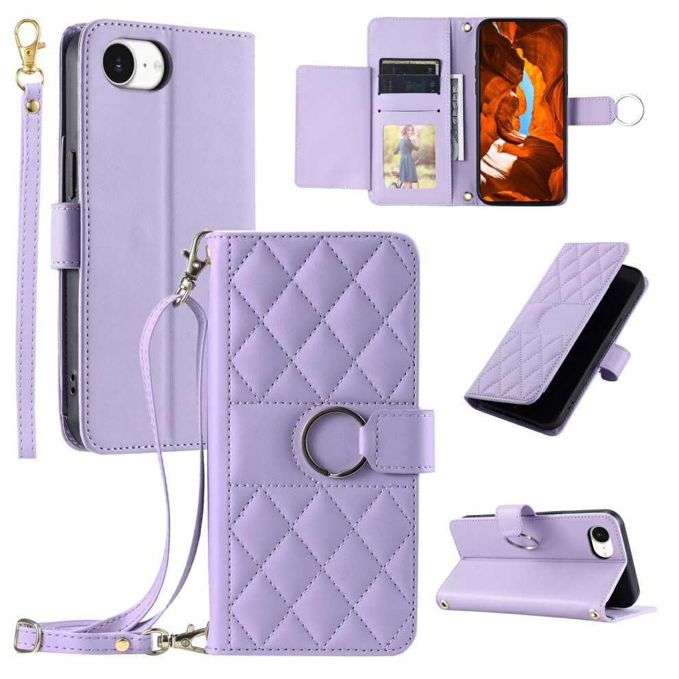 (Iphone 16E, ) For Iphone 16E Crossbody Leather Case Ring Buckle Wallet Stand Rhombus Mobile Cover Purple 6914288481885